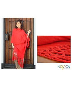 'Fancy Red' Alpaca Wool Shawl (Peru)