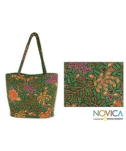 Beaded 'Kembang Sore' Batik Tote Bag (Indonesia)