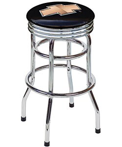 Chevrolet Dual Foot Ring Swivel Chrome Garage Stool