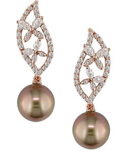 18k Gold 3/4ct TDW Diamond and Tahitian Pearl Earrings (G-H-I, SI) (9-10mm)