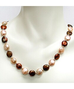 Women's Chocolate And Pink Coin Pearl Necklace $62.94 Shipped