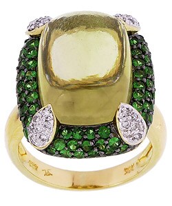 Encore by Le Vian 14k Gold Lemon Quartz/ Tsavorite/ 1/6ct TDW Diamond Ring