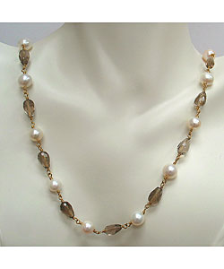 Freshwater Pearl and Smoky Quartz Necklace (9-10 mm)