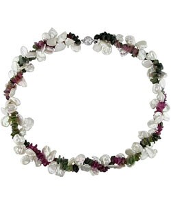 19"" Multi Colored Tourmaline & Keshi Pearl Necklace