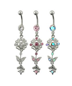 Flowery Crystal Dangling Curved Barbell Jewelry