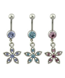 Steel Dangling Flower and Jewel Curved Barbell