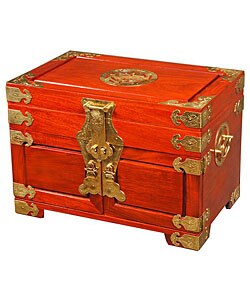Handmade Vintage Style Golden Brass & Wood Jewelry Box