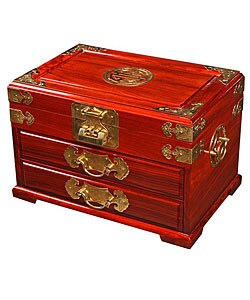 Handmade Asian Golden Brass and Wood Jewelry Box