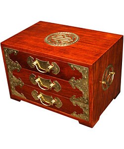 Oriental Antique Style Golden Brass/ Wood Jewelry Box
