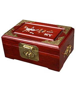 Flowers/ Birds Wood Jewelry Box with Mother of Pearl Inlay