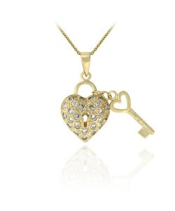 18k Gold over Sterling Silver Heart Key Pendant