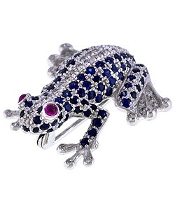 Encore by Le Vian 14k White Gold Sapphire Frog Pin