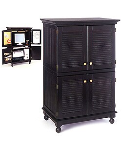 Computer Armoire with Distressed Black Finish