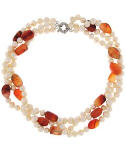 Genuine Freshwater Pearl & Agate 3 Row Necklace