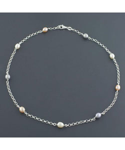 Tri-color Freshwater Pearl Silver Necklace (Italy)