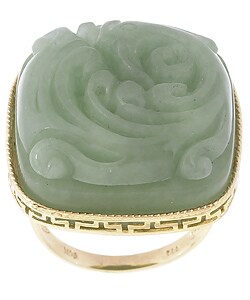 14k Yellow Gold Carved Phoenix Green Jade Ring