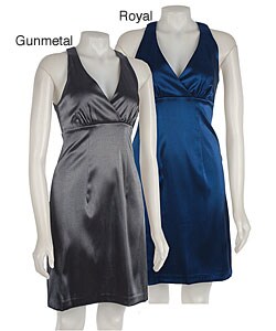 Connected Apparel Stretch Shimmer Halter Dress
