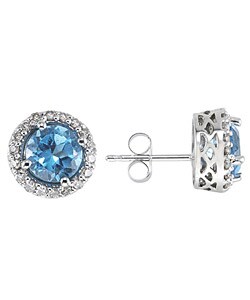 14k Gold Blue Topaz & 1/3ct TDW Diamond Earrings
