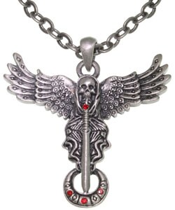 Winged Skull Amulet Pewter Necklace