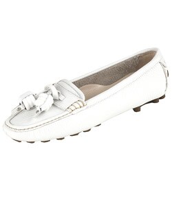 Celine White Leather Tassel Loafers