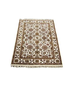 Indo Tabriz Hand-knotted Ivory/Ivory Rug (5' x 7')