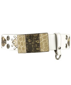 Prada White Leather Belt with Snake Skin Detail