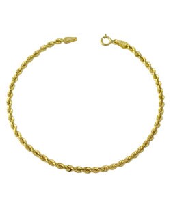 14k Yellow Gold 2.5 mm Hollow Rope Bracelet