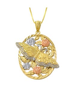 14k Tri-color Gold Butterfly Necklace