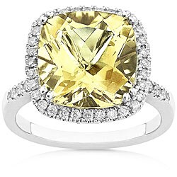 14k White Gold Cushion-cut Lemon Quartz 1/3ct TDW