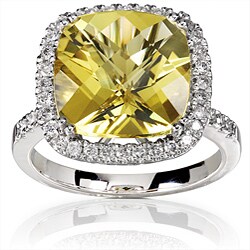 14k White Gold Cushion-cut Lemon Quartz 1/3ct TDW