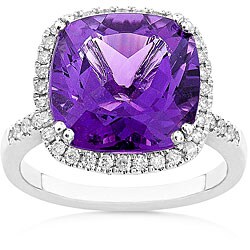 14k White Gold Amethyst 1/3ct TDW Diamond Ring