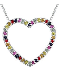 Silver Multi Sapphire Heart Pendant