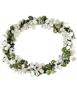 Cultured Green and White Keshi Pearl Necklace (9-10mm)