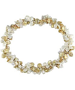 Cultured White & Gold Keshi Pearl Necklace (9-10mm)