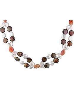 Cultured Brown and White Coin Pearl Necklace