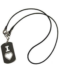 D & G Silver 'I Heart' Crystal Dog Tag