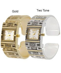 Geneva Platinum Polished Ornate Cuff Watch