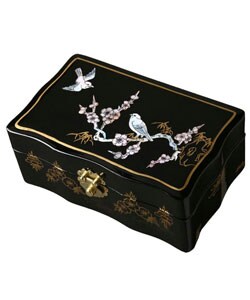 Mother of Pearl Birds/ Plum Flowers Lacquer Jewelry Box