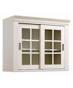 White Wall Storage Cabinet with Sliding Glass Doors