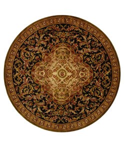 Classic Royal Black/ Beige Wool Rug (6' Round).