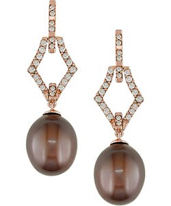 18k Pink Gold Brown Rice Pearl 3/8ct TDW Earrings