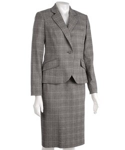 Famous NY Maker 2-piece Windowpane Plaid Skirt Suit
