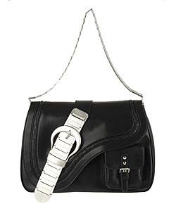 Dior Black Leather Buckle Detail Shoulder Bag