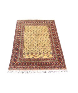 Afghan Turkoman Hand-knotted Gold/ Burgundy Rug (6'5 x 9'5)