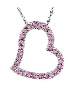 10k White Gold Pink Sapphire Heart Necklace