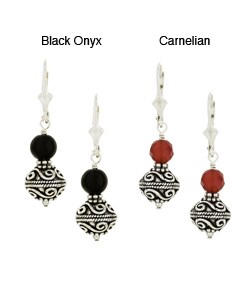 Sterling Silver Black Onyx or Carnelian Bali Earrings