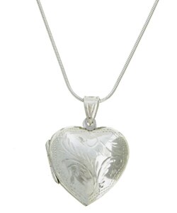 Sterling Silver Engraved Heart Locket Necklace
