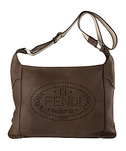 Fendi Brown Leather Perforated 'Selleria' Messenger Bag