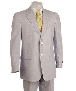 Adolfo Men's Blue and White Seersucker Suit