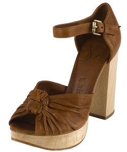 Chloe Brown Leather Peep Toe Sandals